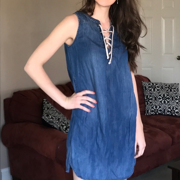 Chelsea & Theodore Dresses & Skirts - CHELSEA+THEODORE | Denim Lace-up Sleeveless Dress
